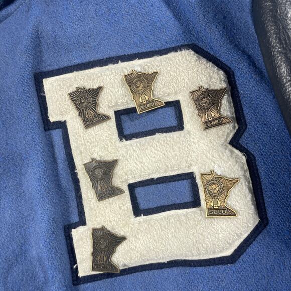 Vintage‎ Blaine Bengals Varsity Jacket Mens Large Blue Leather Wool Butwin 90s - Picture 4 of 10